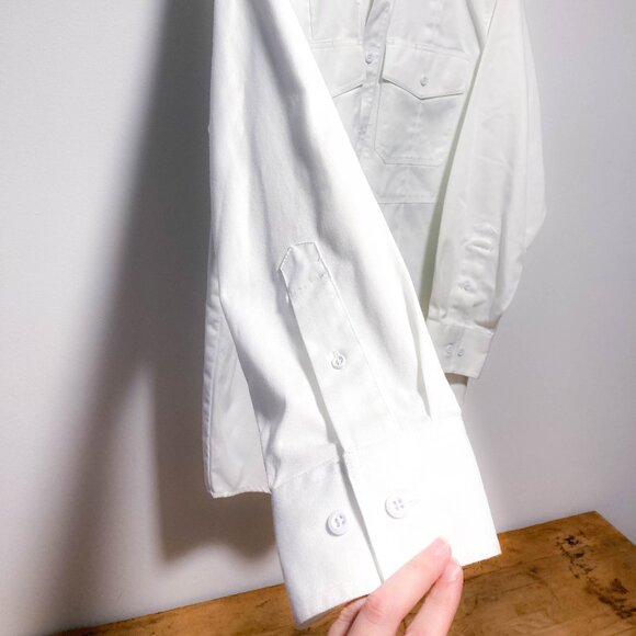 Mens uniform long sleeve shirt zip closure button down L White - Picture 3 of 15